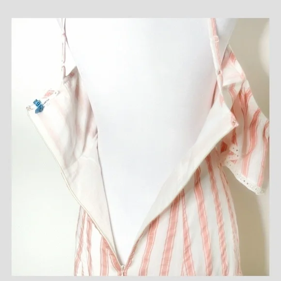 Tularosa Brinley Mini Dress Off Shoulder Pink Stripe Ruffle Hem Sweetheart Neck - Picture 6 of 11
